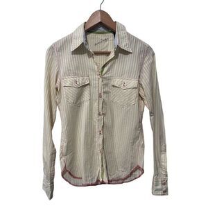 Arnold Zimberg Striped Cotton Blend Long Sleeve Button Up Shirt Yellow White S